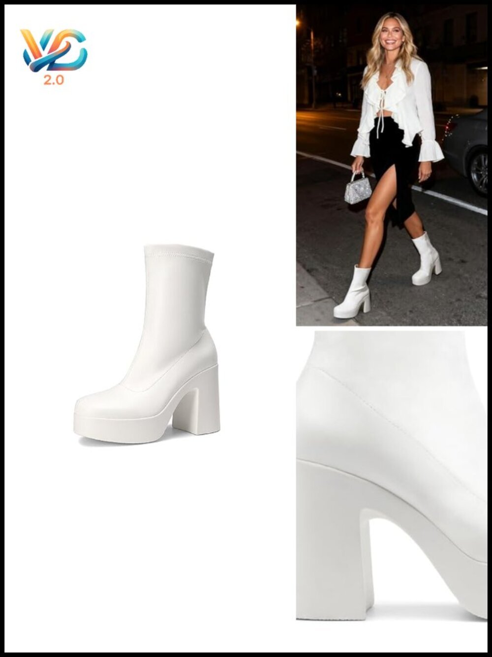 Platform Gogo Ankle Boots Chunky High Heel Square Toe Booties Stretchable PU